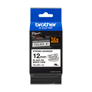 Brother TZe-S231 12mm Black On White Strong Adhesive Tape