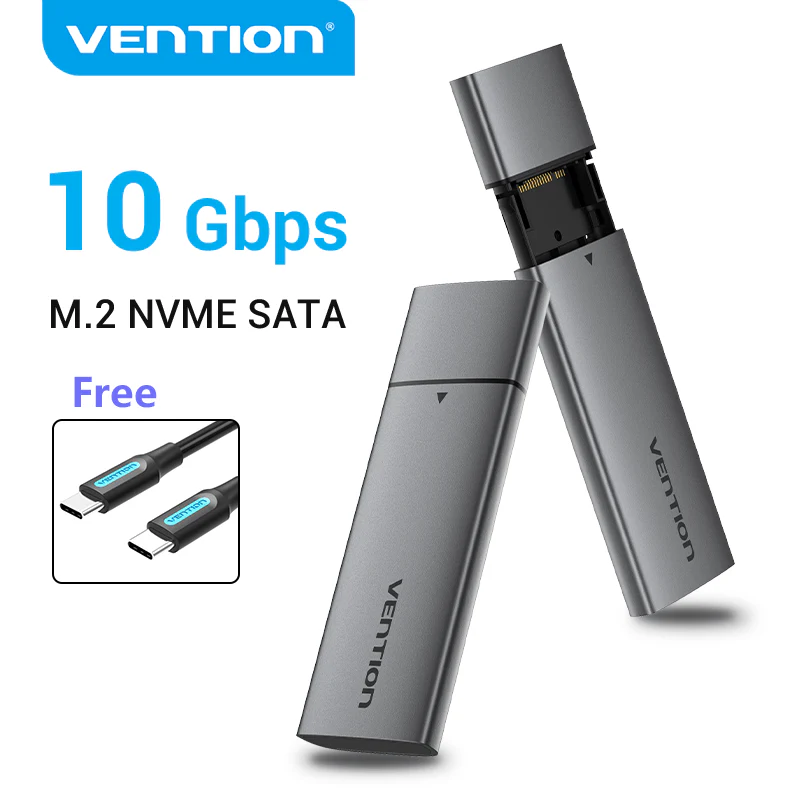 Vention M.2 NVMe SSD Enclosure (USB 3.1 Gen 2-C) Gray Aluminum Alloy Type (KPGH0) - Image 2
