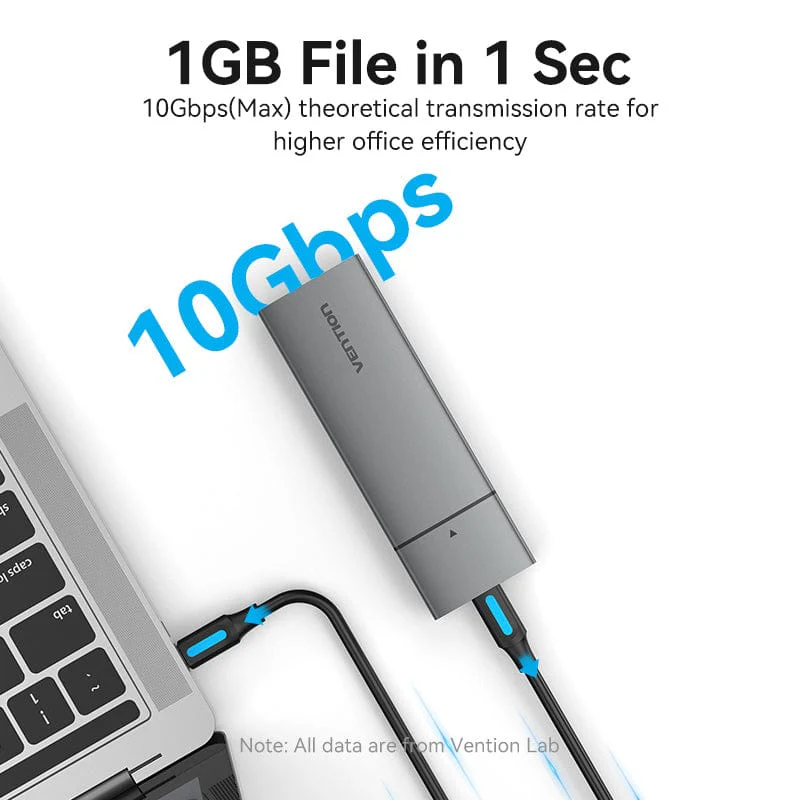 Vention M.2 NVMe SSD Enclosure (USB 3.1 Gen 2-C) Gray Aluminum Alloy Type (KPGH0) - Image 3