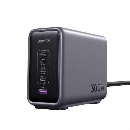 UGREEN CD333 300W GaN Fast Charger UK Plug with 4 USB-C and 1 USB-A Ports (UG-90904B)