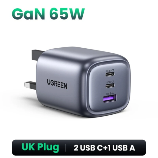 UGREEN X553 65W Nexode S GaN Fast Charger UK Plug with 2 USB-C and 1 USB-A Ports (UG-45225)