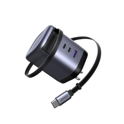 UGREEN X616 100W GaN Fast Charger UK Plug with Retractable USB-C Cable, 2 USB-C and 1 USB-A Ports (UG-65829)